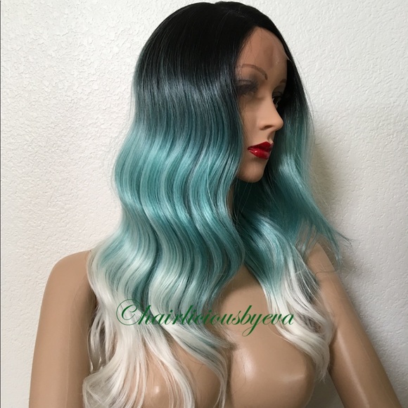 Other - 20 inch long wavy turquoise wig ombré lace front